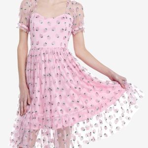 Sweet Society‎ Pink Strawberries Mesh Puff Sleeve Dress Hot Topic